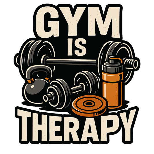 Gym Is Therapy motivational gym t shirt with dumbbell and barbell design DTF print