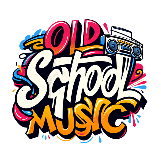 Old School Music T-shirt with graffiti-style retro design and boombox.

