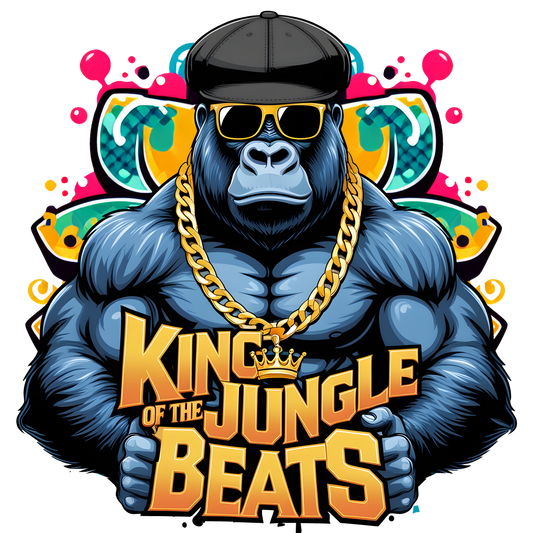 Cool gorilla in sunglasses and gold chain DJ graphic on white t-shirt.