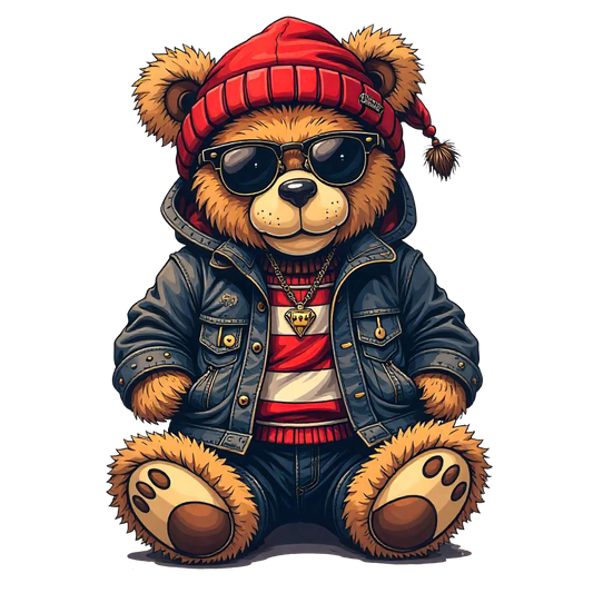 Cartoon hipster bear wearing beanie and sunglasses winter streetwear graphic t-shirt

