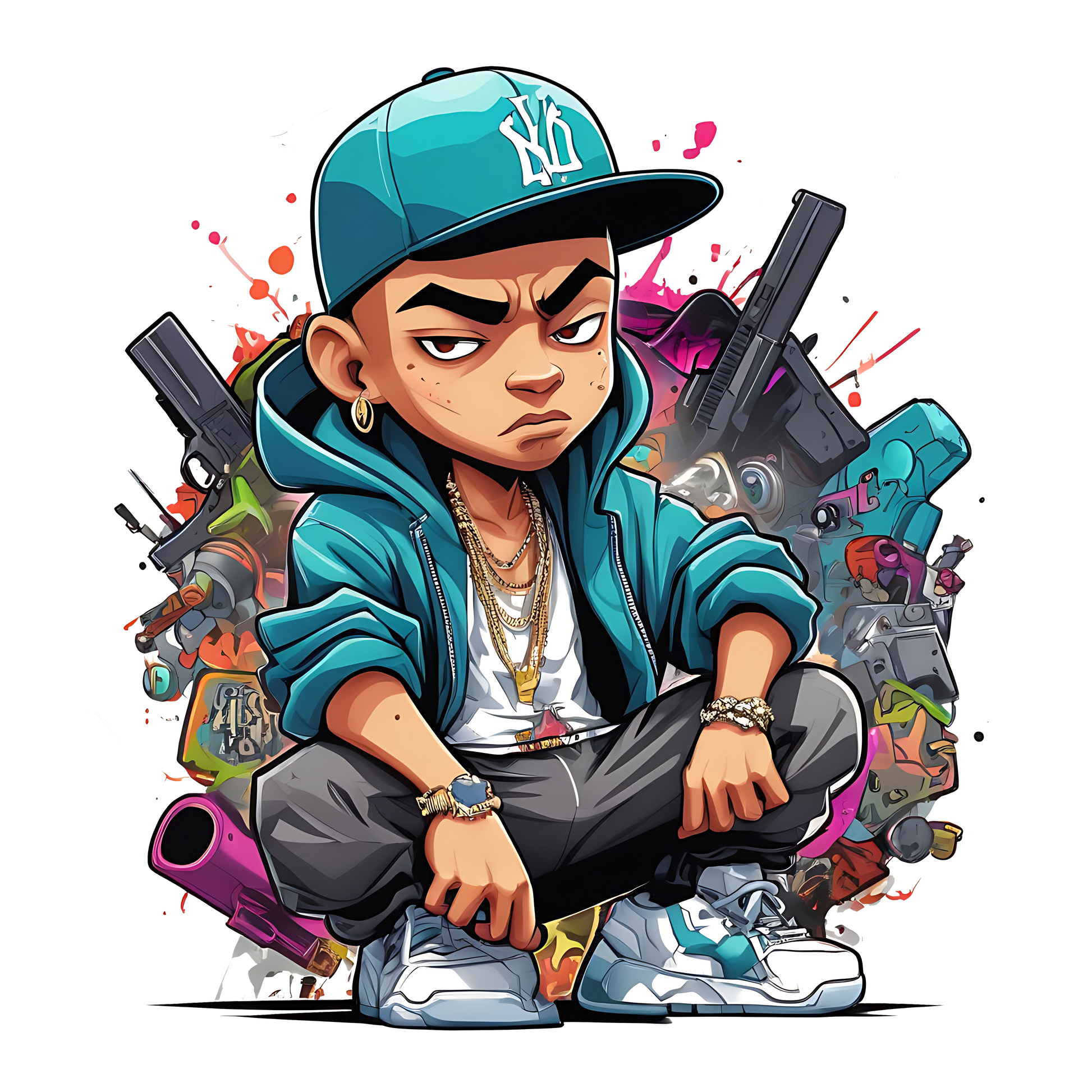 Graffiti street kid cartoon t-shirt with bold urban style illustration
