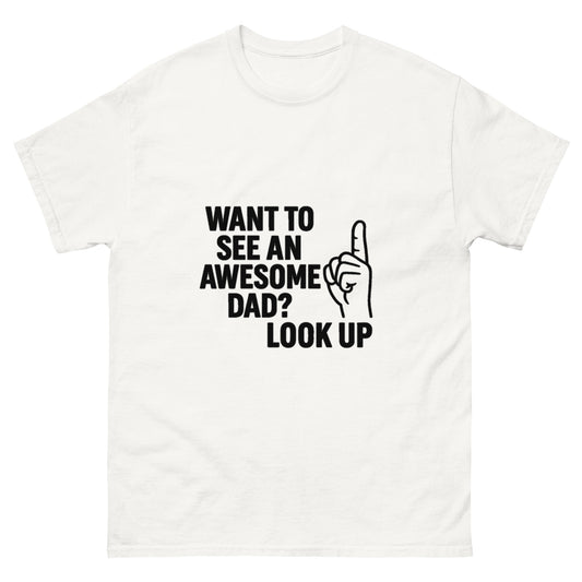 awesome dad printed t shirt with funny quote text and pointing finger graphic design