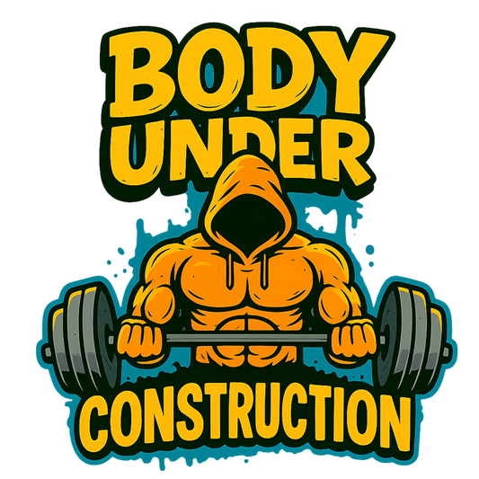 Body Under Construction hoodie UK – bold gym and fitness design with muscular figure lifting barbell