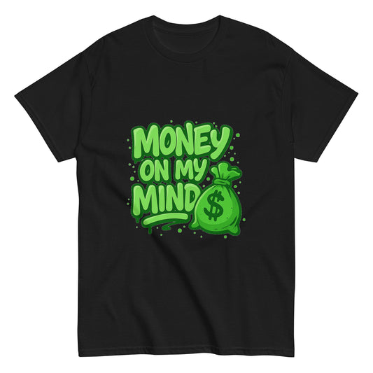 green money on my mind graphic with cash bag illustration for t shirt design