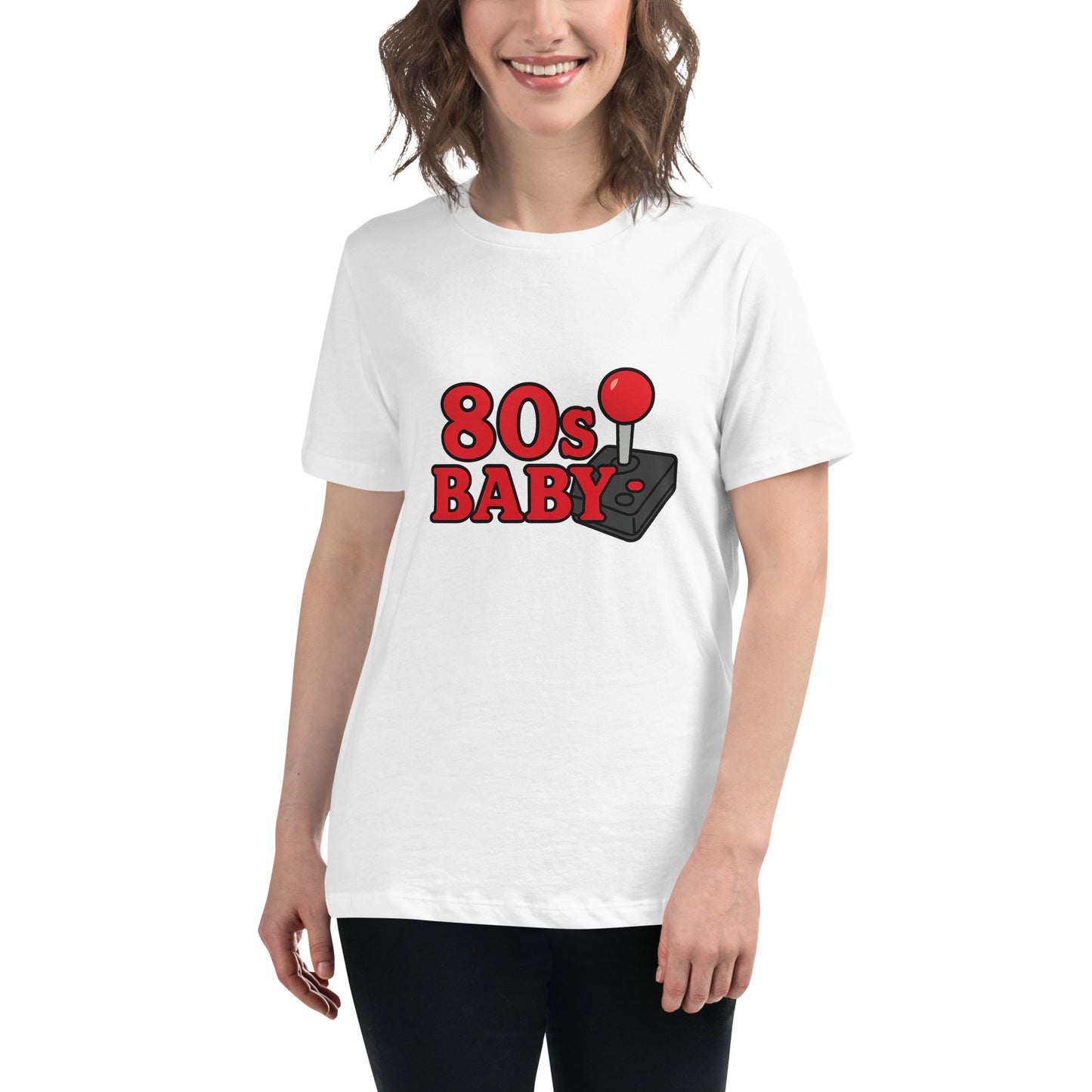 80s Baby T shirt design featuring a retro gaming joystick graphic, perfect for vintage gamer apparel, 80s themed clothing and nostalgic arcade style printed with high quality DTF printing UK