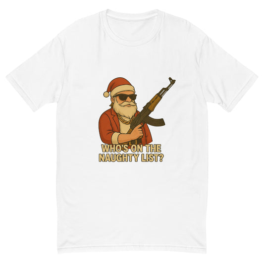 A funny streetwear Santa graphic with sunglasses, gold chain and a stylised weapon, printed with high-quality DTF printing in the UK.