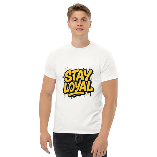 Stay Loyal yellow graffiti style text graphic for T shirt design