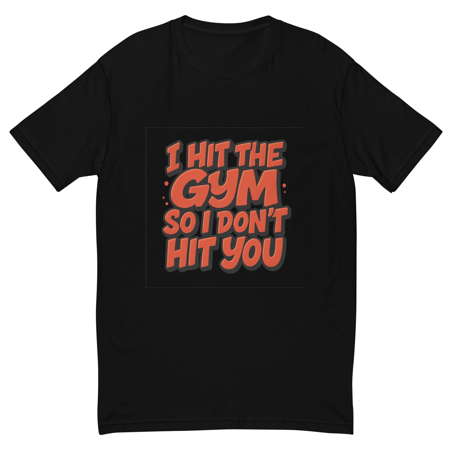 I Hit The Gym So I Don’t Hit You T shirt design with bold red comic lettering, perfect for funny gym apparel, fitness humour clothing and custom DTF printing UK