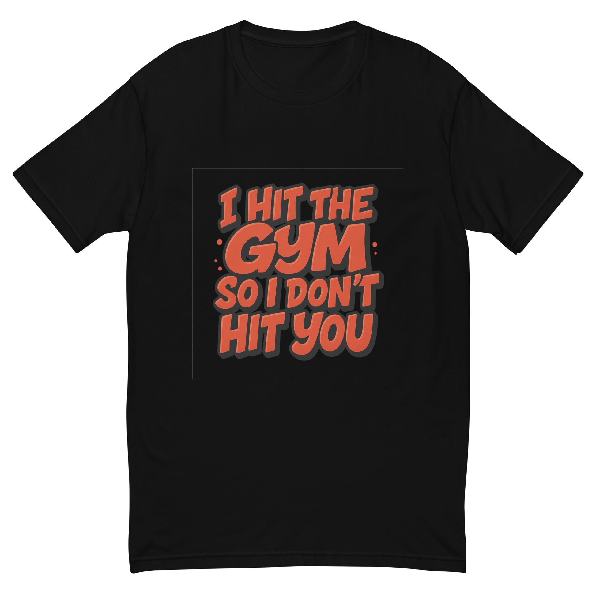 I Hit The Gym So I Don’t Hit You T shirt design with bold red comic lettering, perfect for funny gym apparel, fitness humour clothing and custom DTF printing UK