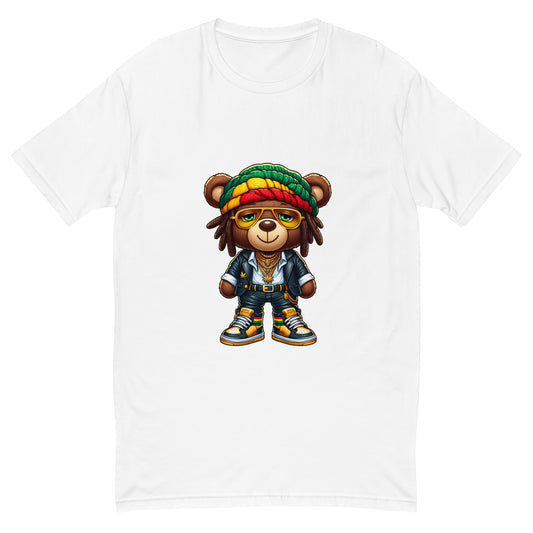 Rasta bear graphic wearing a colourful hat, gold chains, sunglasses, and streetwear – reggae and urban fashion inspired illustration.

