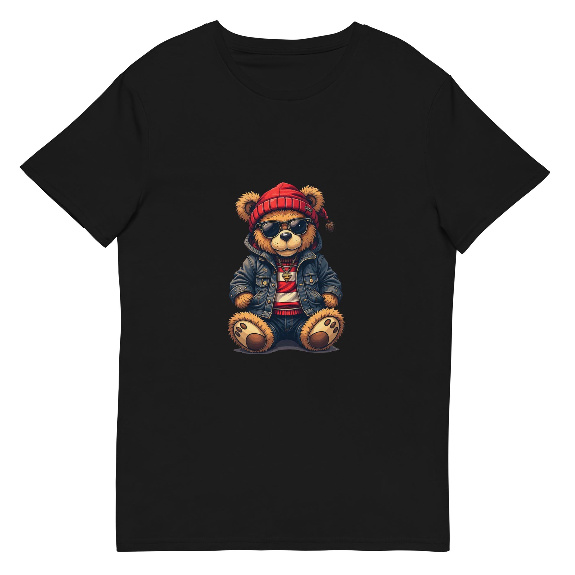 Cartoon hipster bear wearing beanie and sunglasses winter streetwear graphic t-shirt


