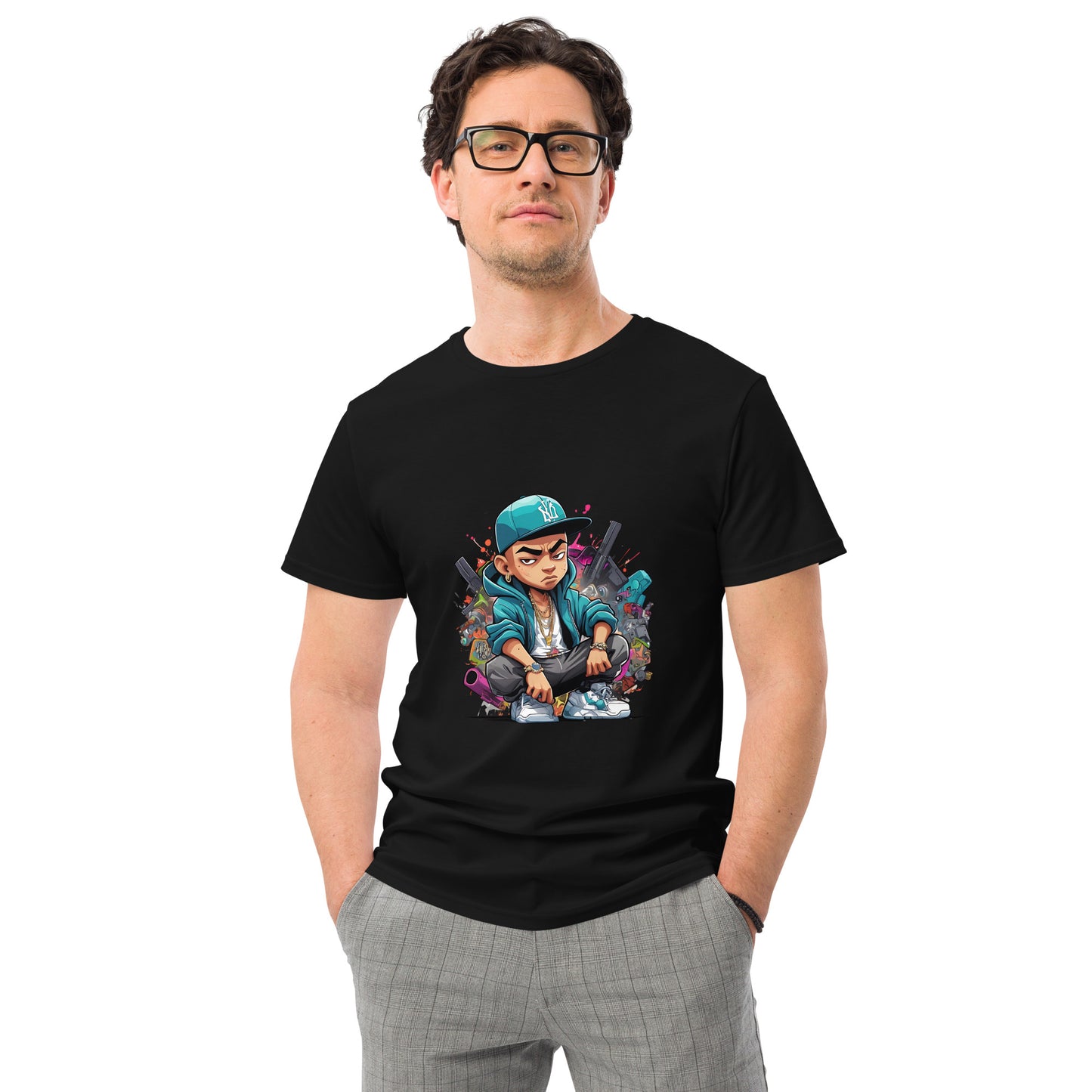 Graffiti street kid cartoon t-shirt with bold urban style illustration
