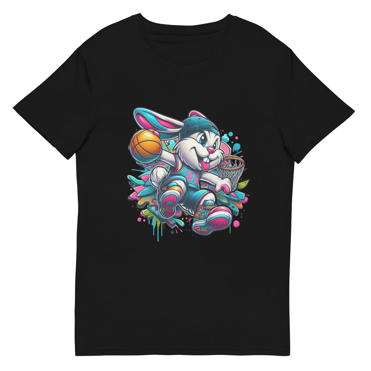 Cartoon graffiti basketball bunny wearing chains and cap – streetwear t-shirt design

