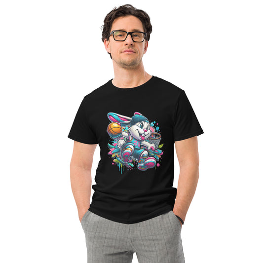 Cartoon graffiti basketball bunny wearing chains and cap – streetwear t-shirt design

