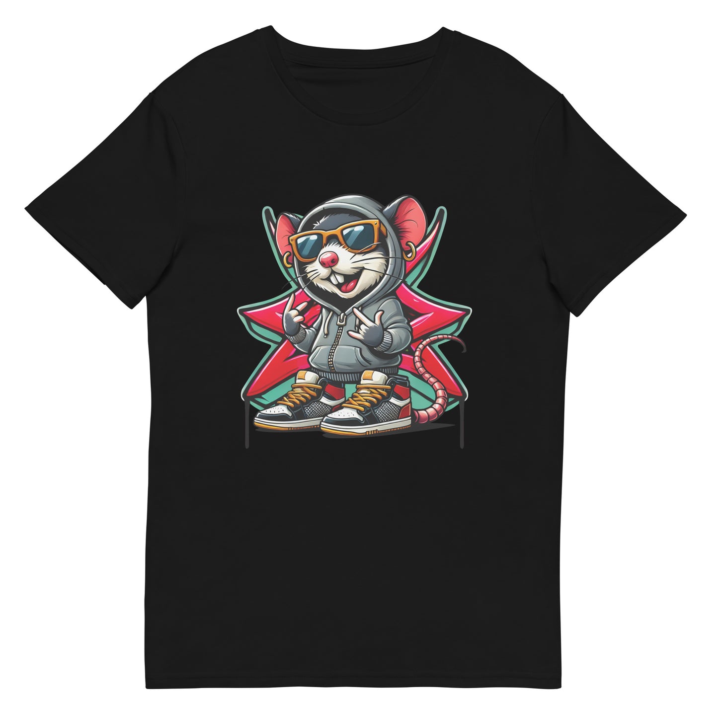 Cartoon gangster mouse in hoodie graphic on white streetwear t-shirt

