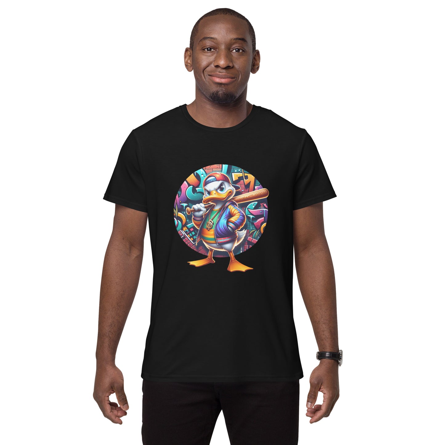 graffiti duck holding baseball bat cartoon streetwear t-shirt design urban artwork

