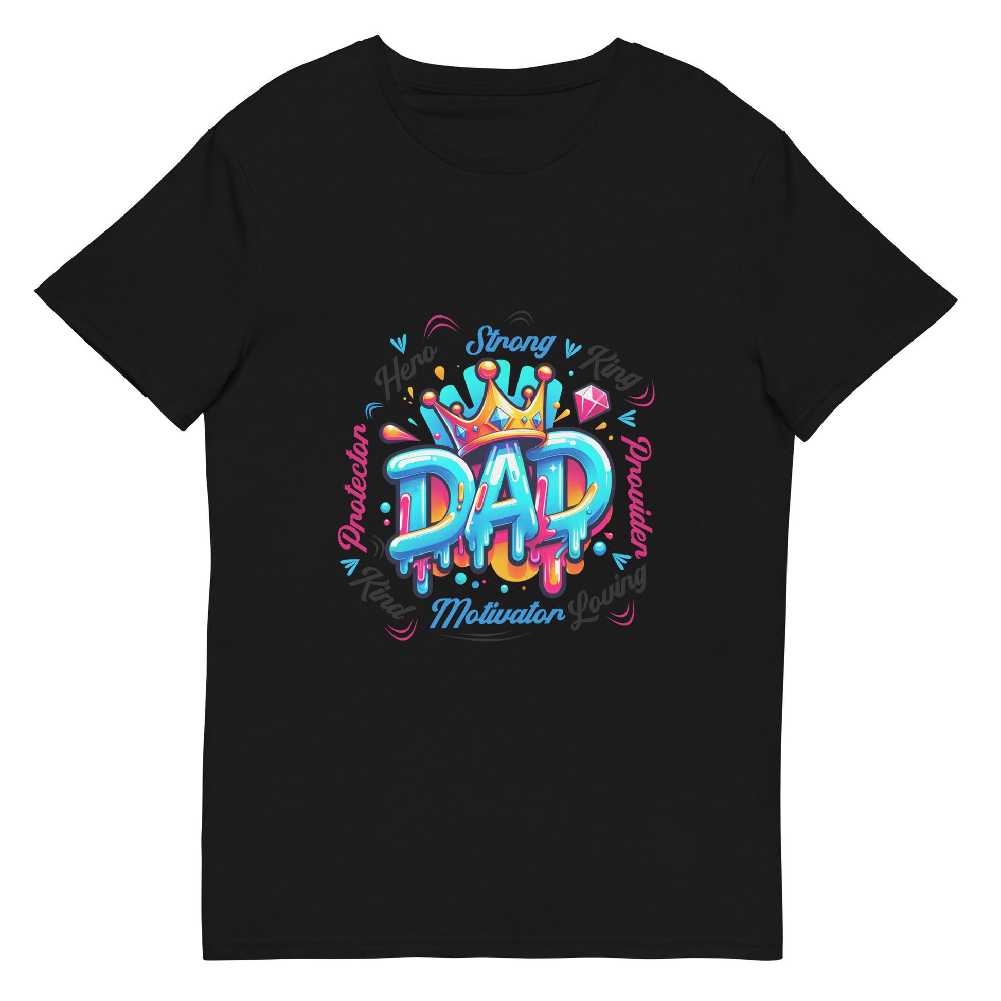 Graffiti-style DAD t-shirt with crown and bold words: Protector, Provider, Motivator