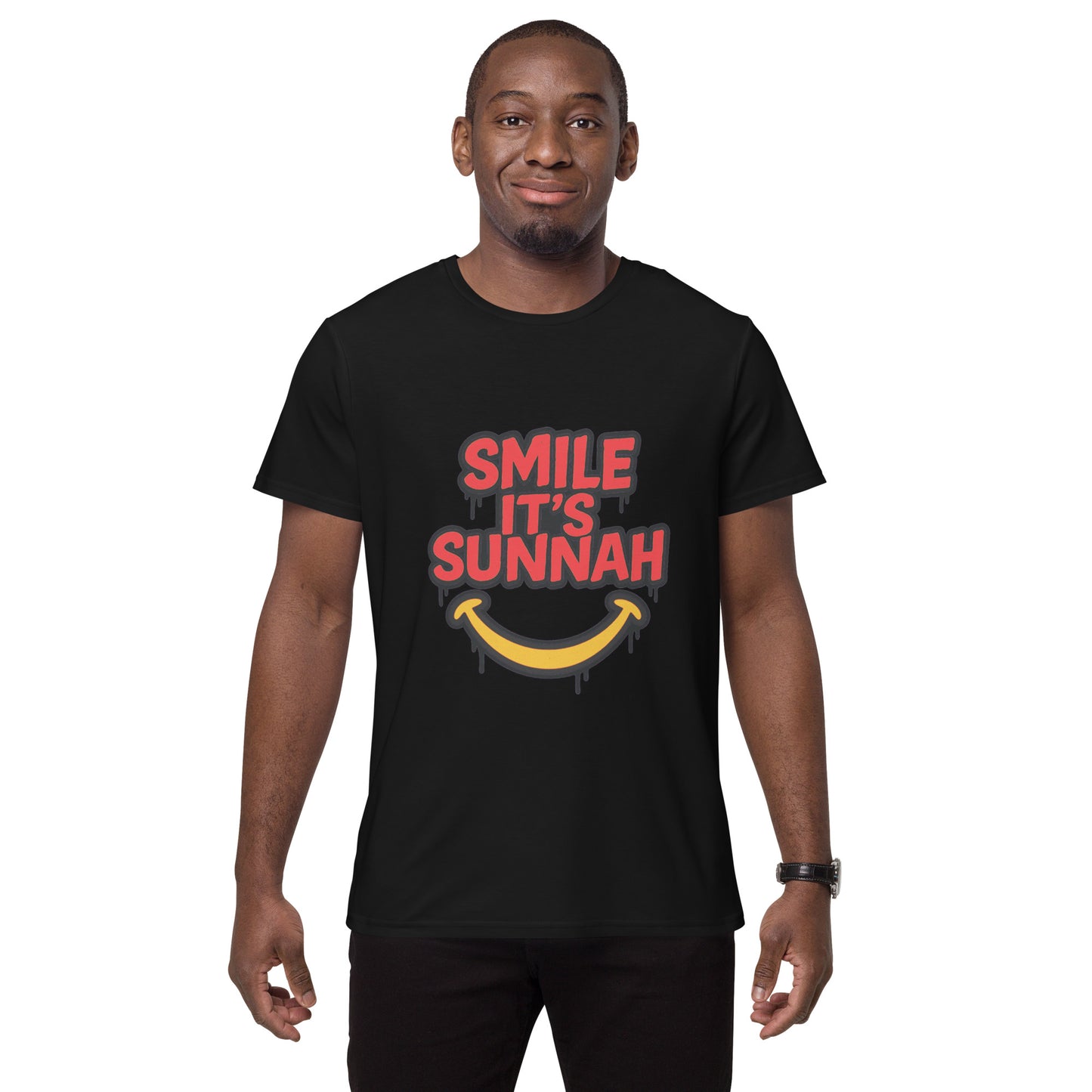 Smile It’s Sunnah text with yellow smile graphic in bold print


