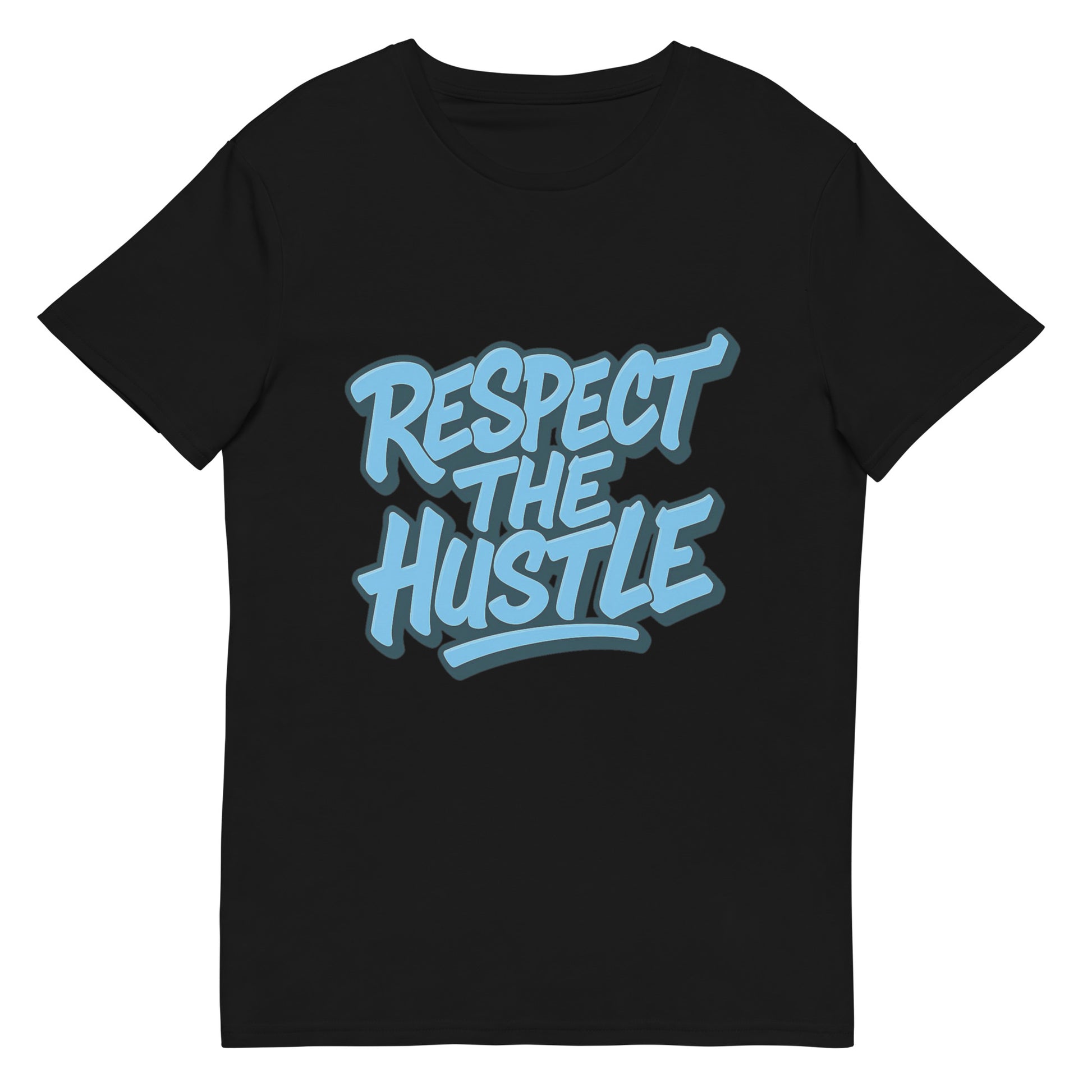Streetwear respect the hustle t-shirt  front view in black color