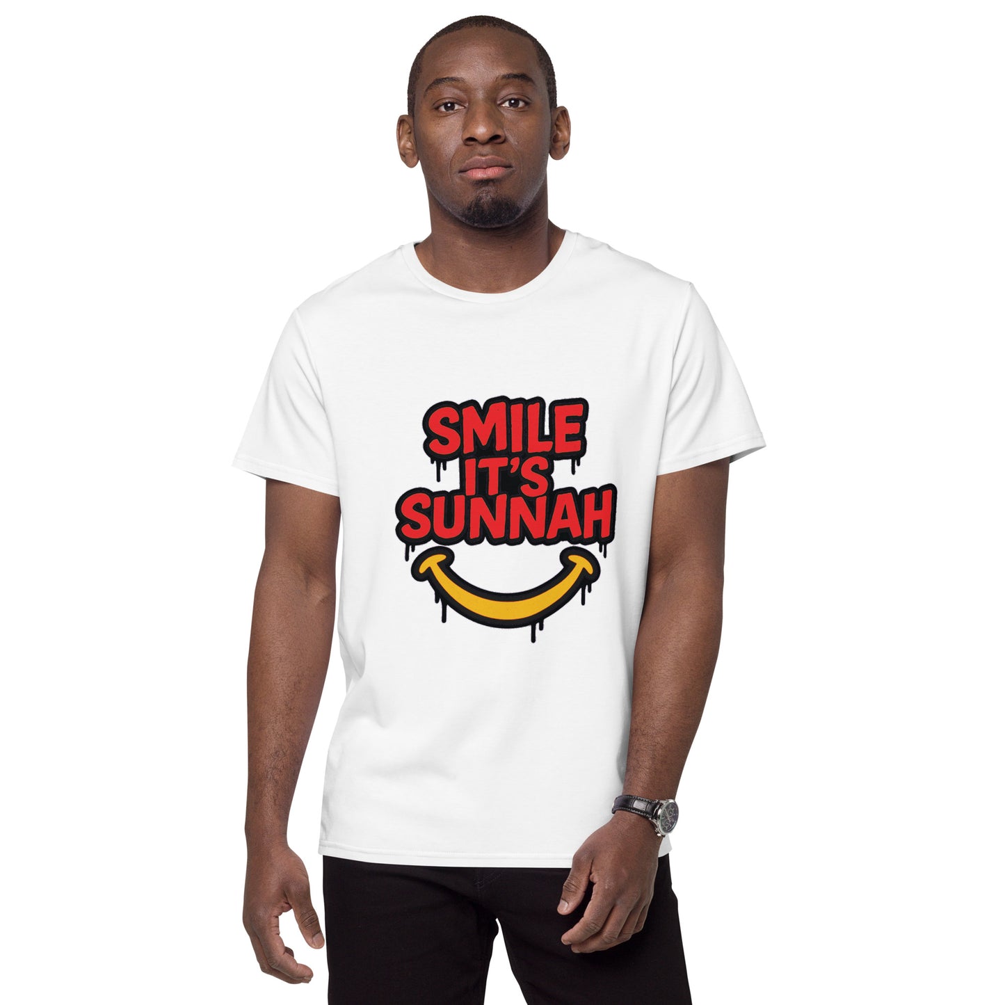 Smile It’s Sunnah text with yellow smile graphic in bold print

