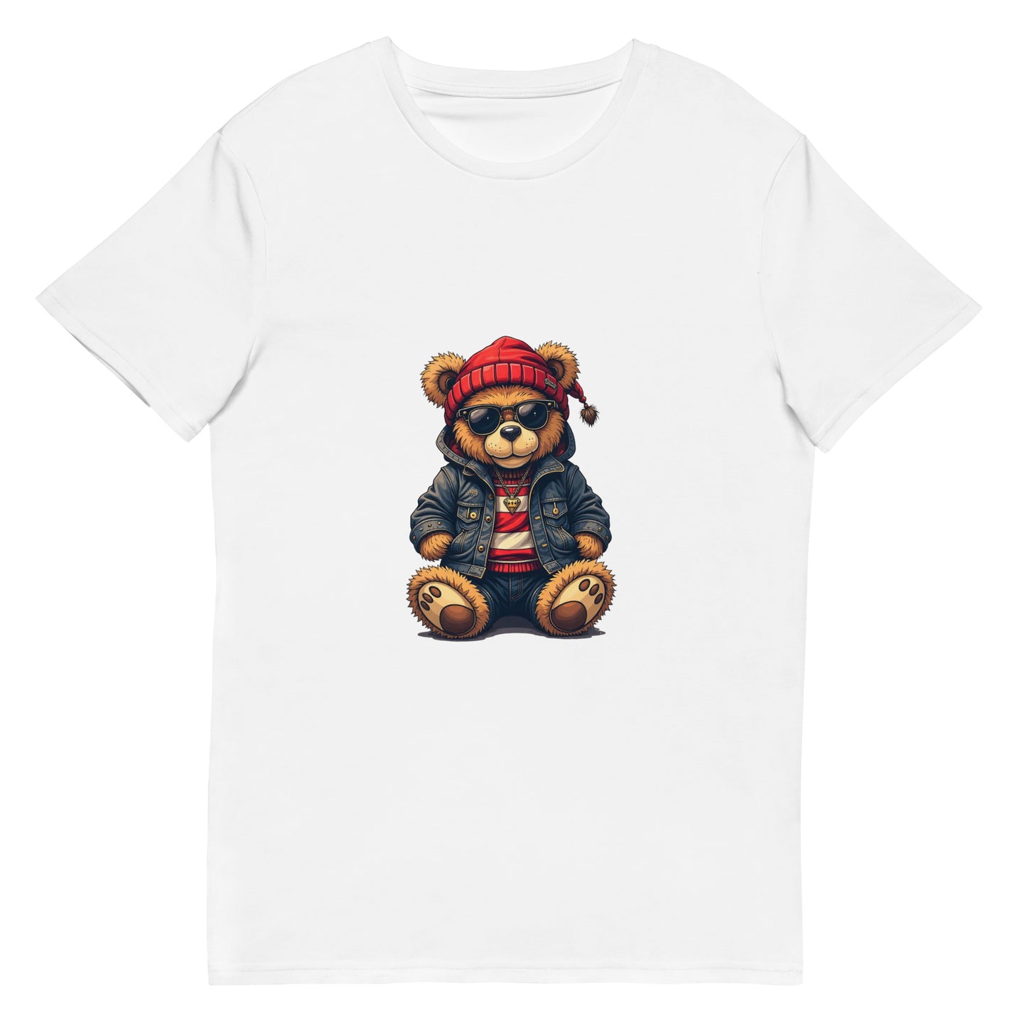 Cartoon hipster bear wearing beanie and sunglasses winter streetwear graphic t-shirt

