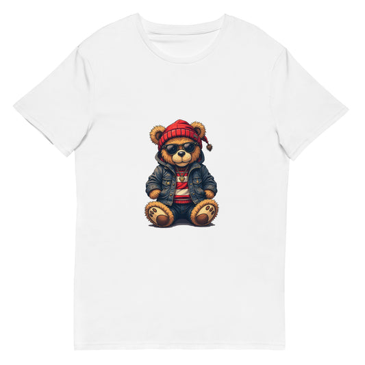 Cartoon hipster bear wearing beanie and sunglasses winter streetwear graphic t-shirt

