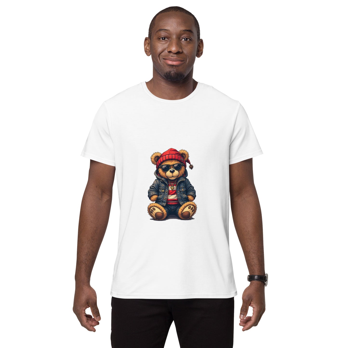 Cartoon hipster bear wearing beanie and sunglasses winter streetwear graphic t-shirt

