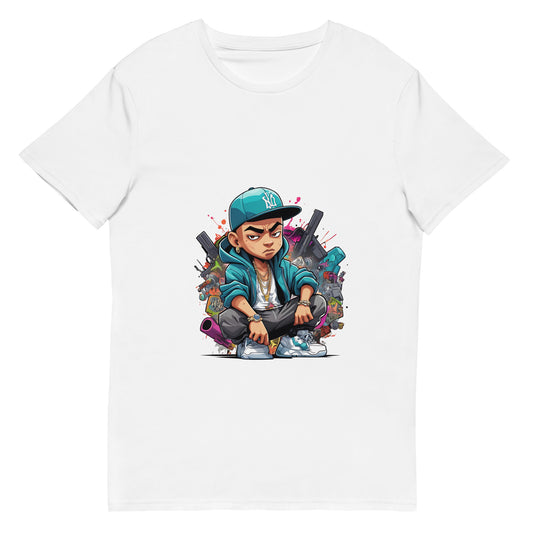 Graffiti street kid cartoon t-shirt with bold urban style illustration
