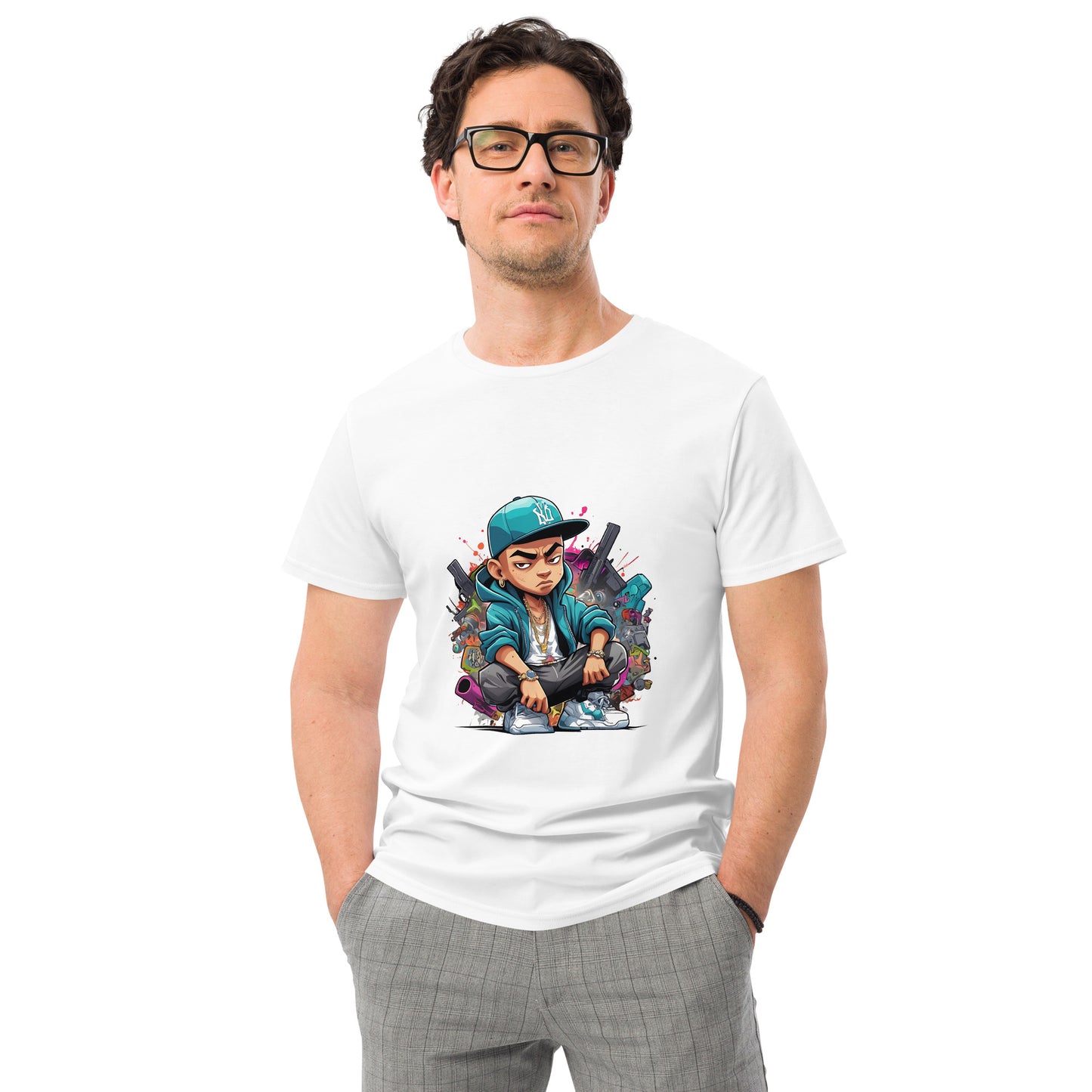Graffiti street kid cartoon t-shirt with bold urban style illustration
