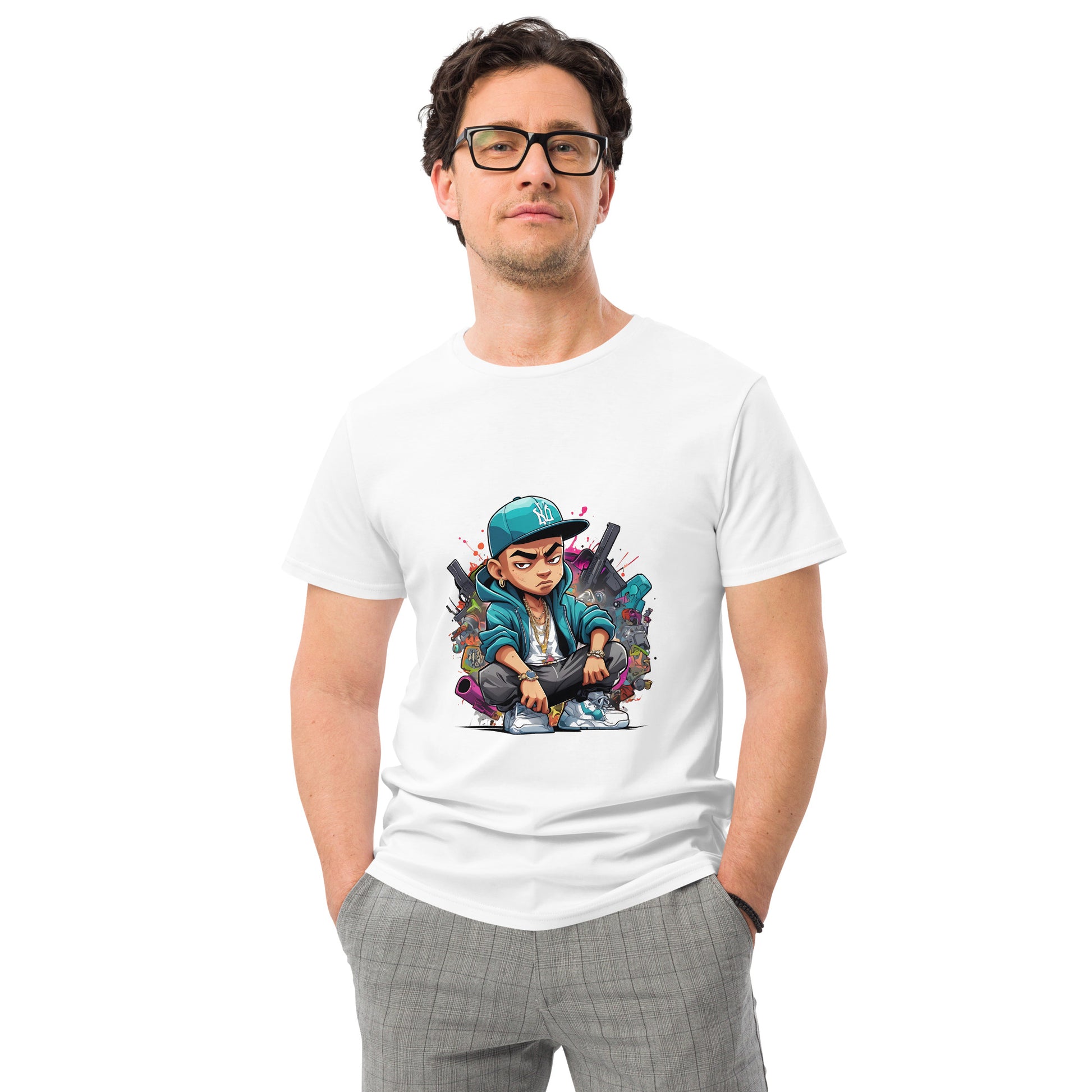Graffiti street kid cartoon t-shirt with bold urban style illustration

