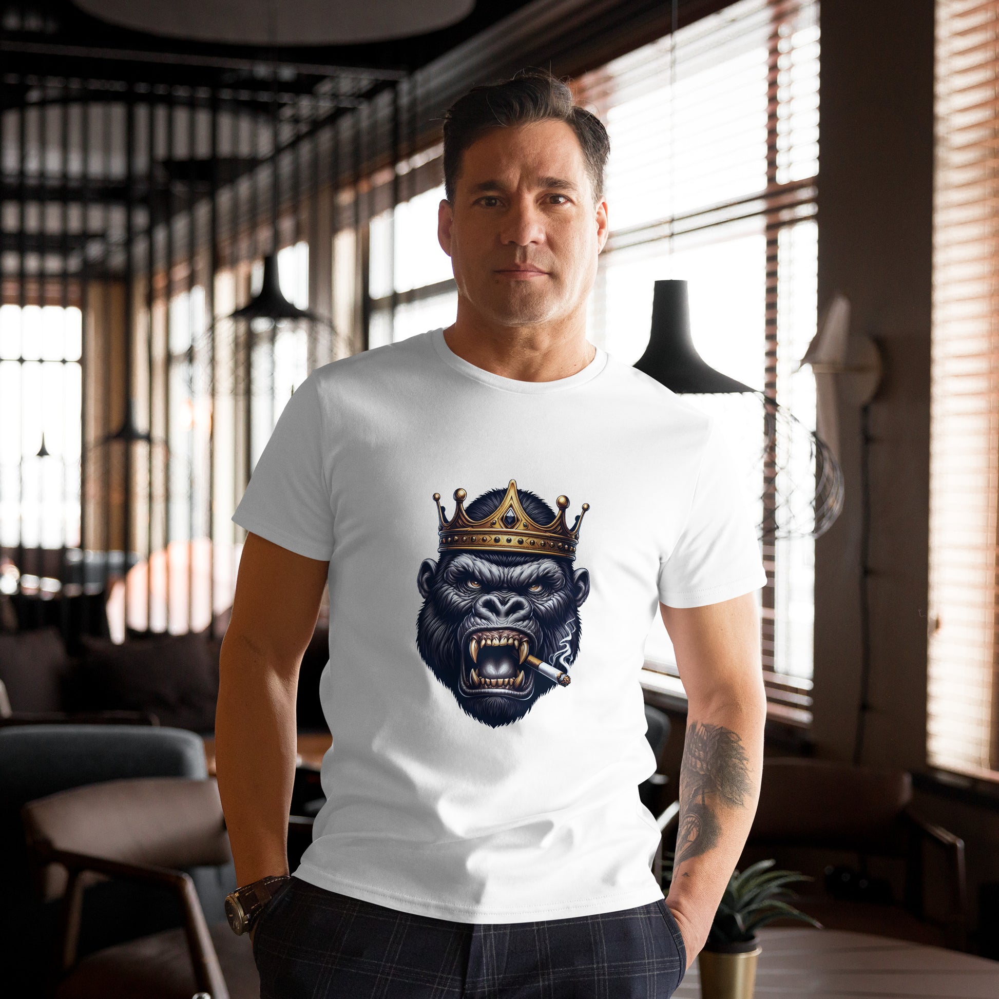 Crowned gorilla graphic with cigar and gold crown
