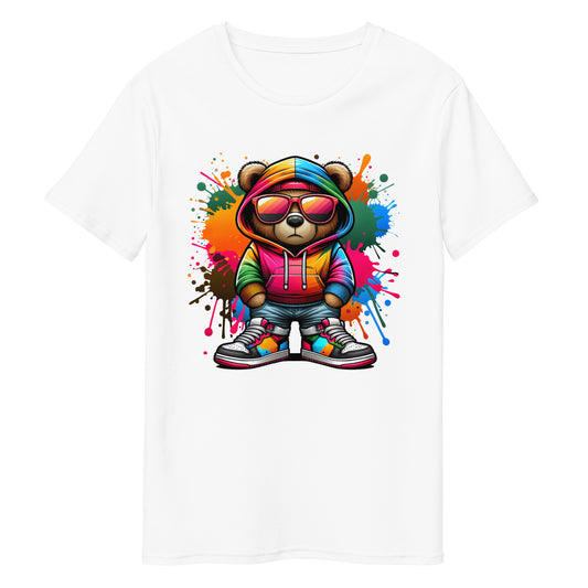 graffiti bear with hoodie and sunglasses t-shirt design streetwear style

