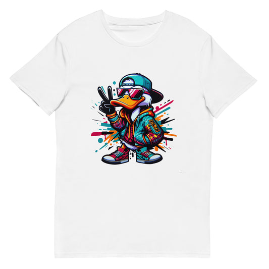 cool duck wearing cap sunglasses graffiti streetwear cartoon t-shirt design

