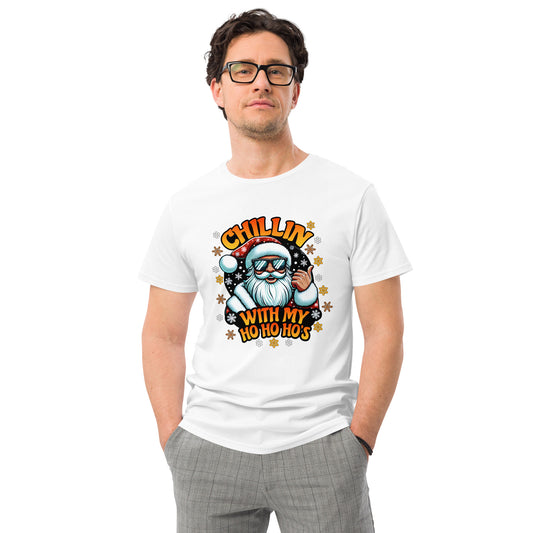 Santa Claus wearing sunglasses with “Chillin with my Ho Ho Ho’s” text – funny Christmas t-shirt design

