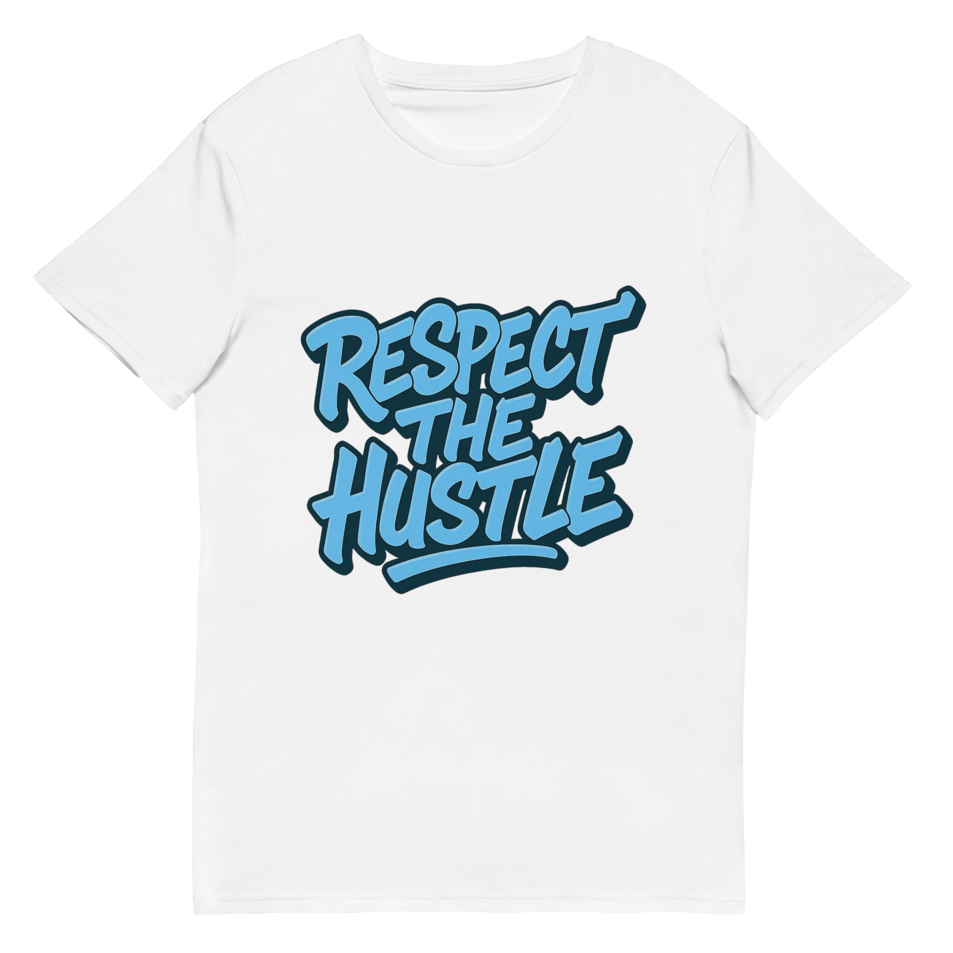 Streetwear respect the hustle t-shirt  front view on white color
