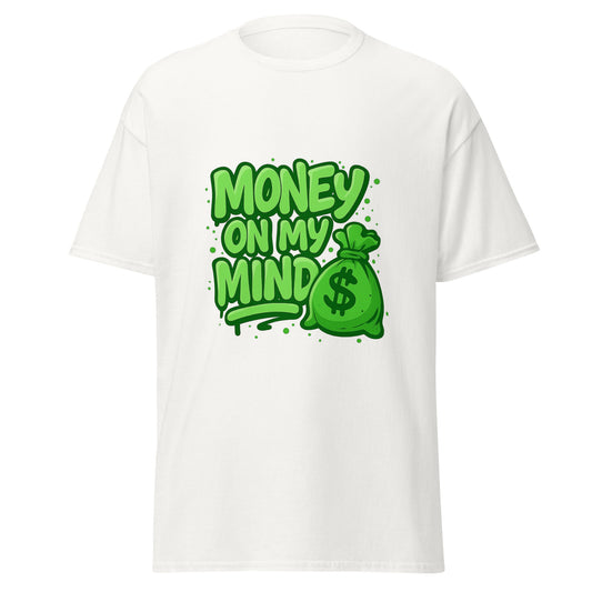 Green money on my mind graphic with cash bag illustration for t shirt design