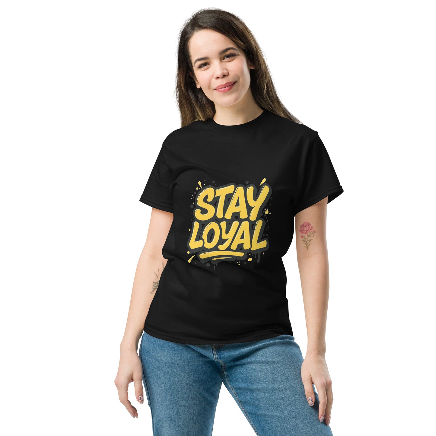Stay Loyal yellow graffiti style text graphic for T shirt design