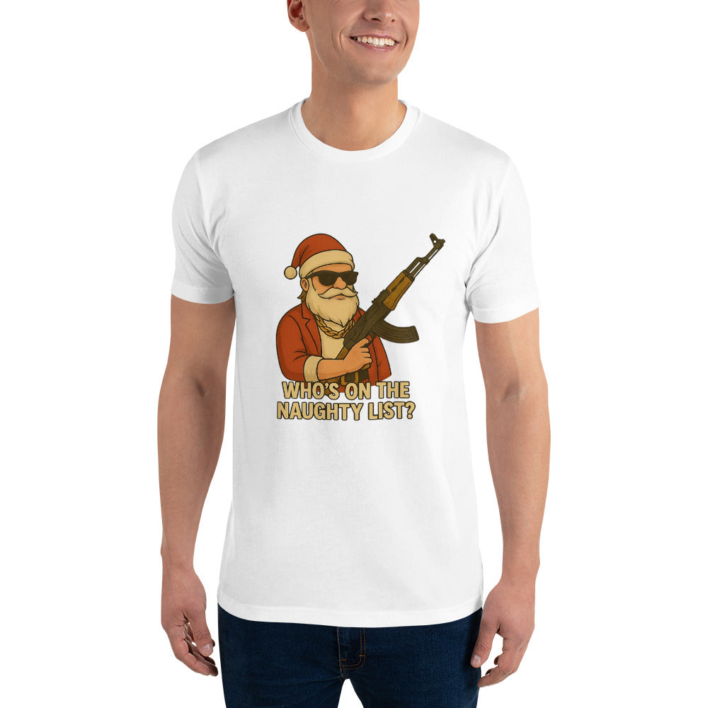 A funny streetwear Santa graphic with sunglasses, gold chain and a stylised weapon, printed with high-quality DTF printing in the UK.