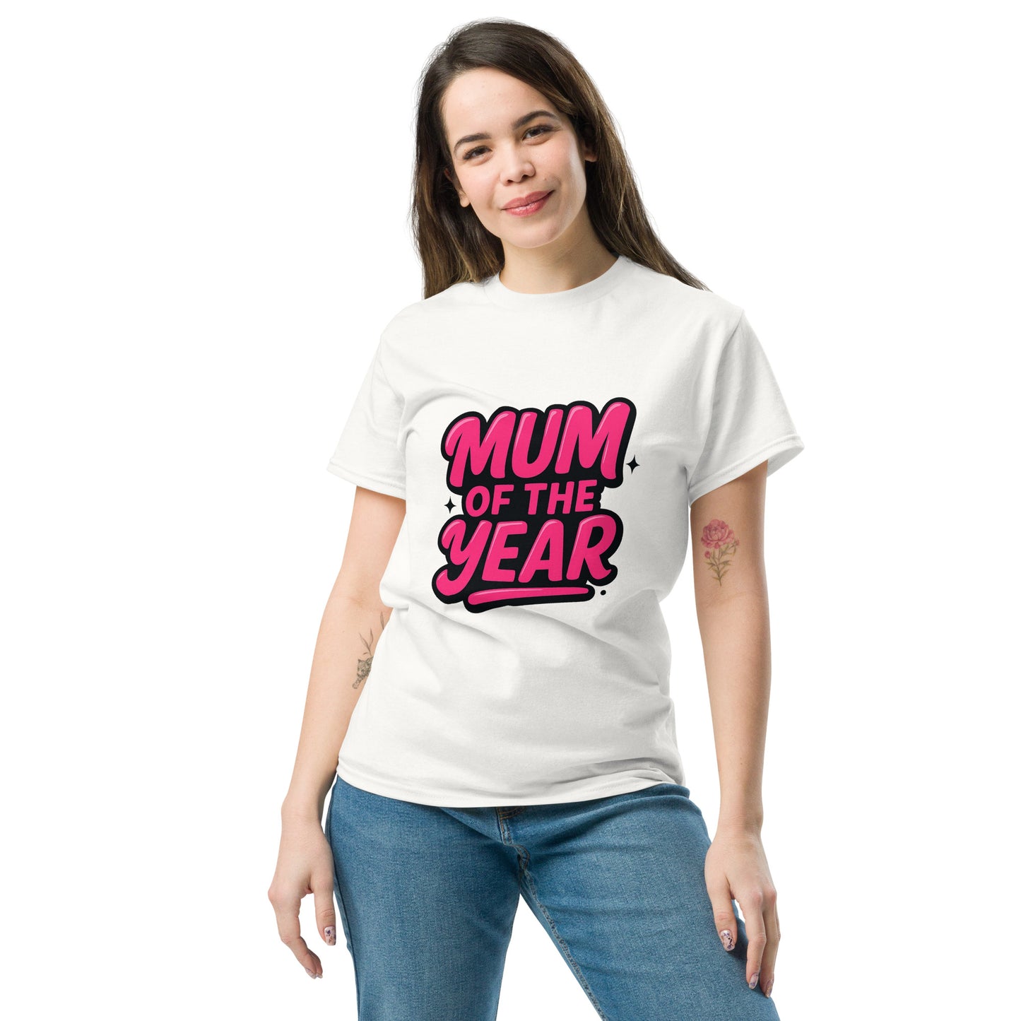 pink mum of the year slogan graphic for t shirt design