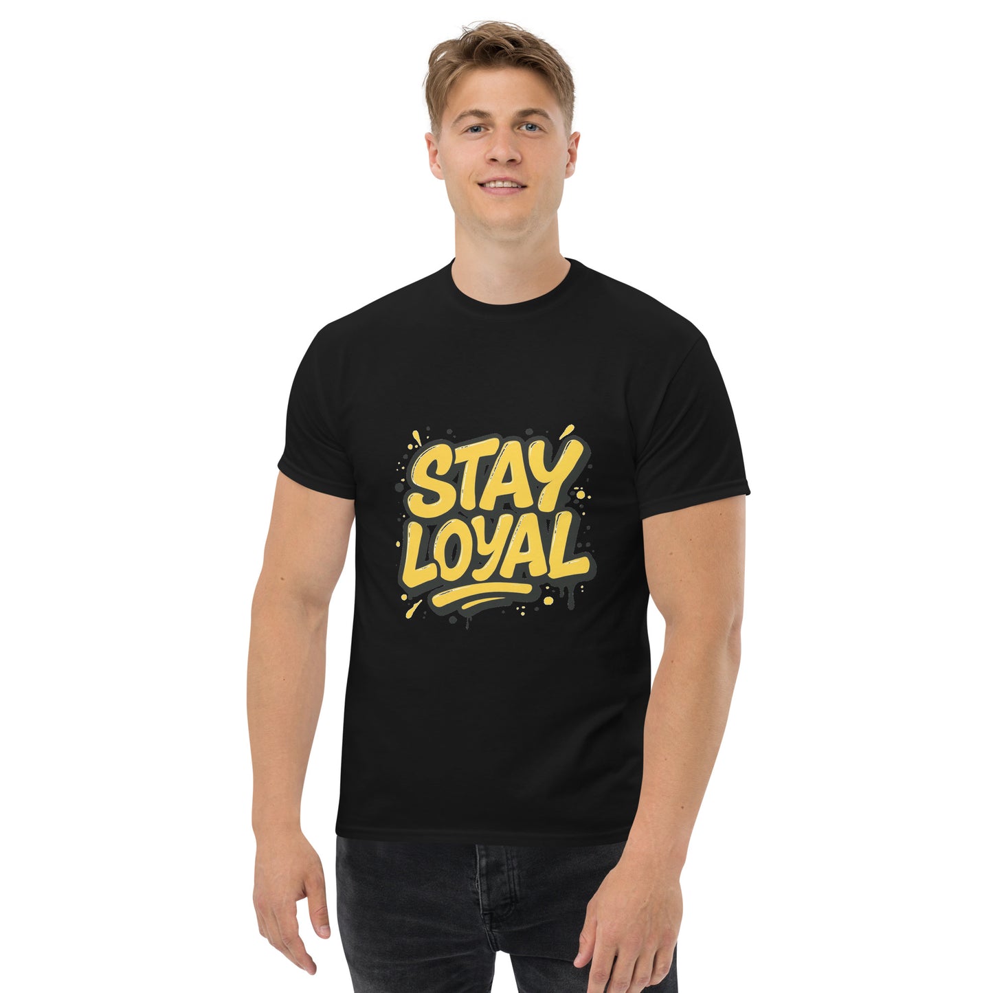 Stay Loyal yellow graffiti style text graphic for T shirt design
