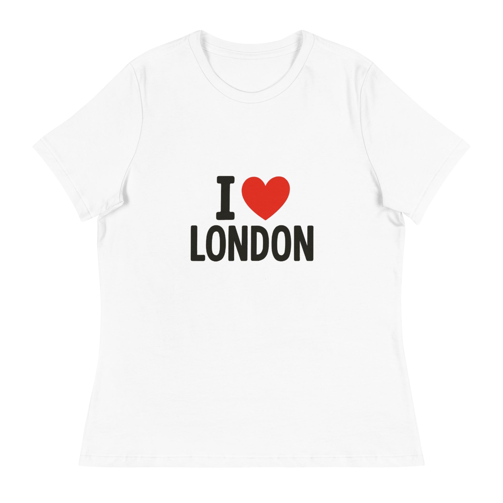 I Love London T shirt design with bold heart graphic and iconic British lettering, perfect for UK souvenir clothing, London themed apparel and custom DTF printing in the UK