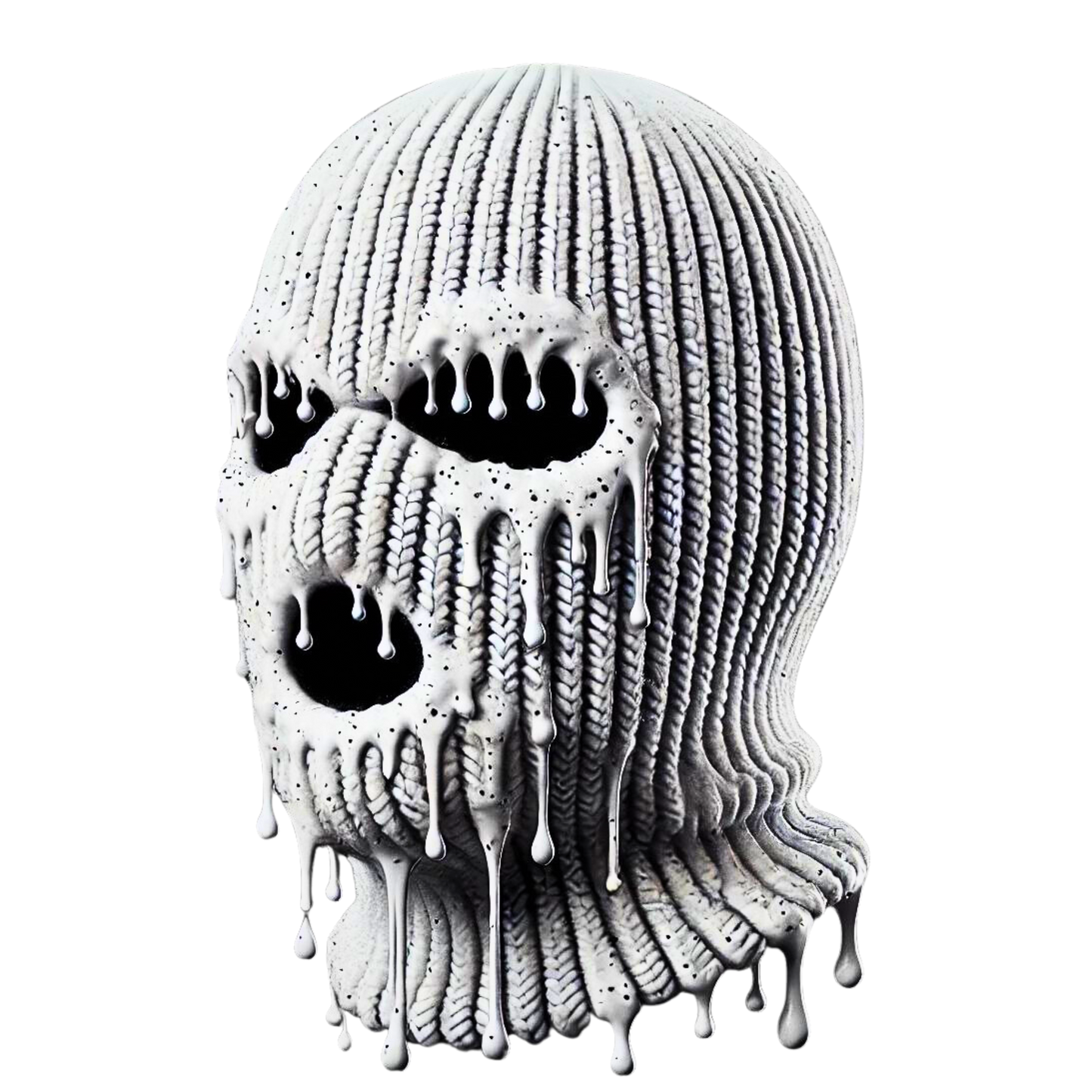 Melting ski mask skull graphic with edgy streetwear design
