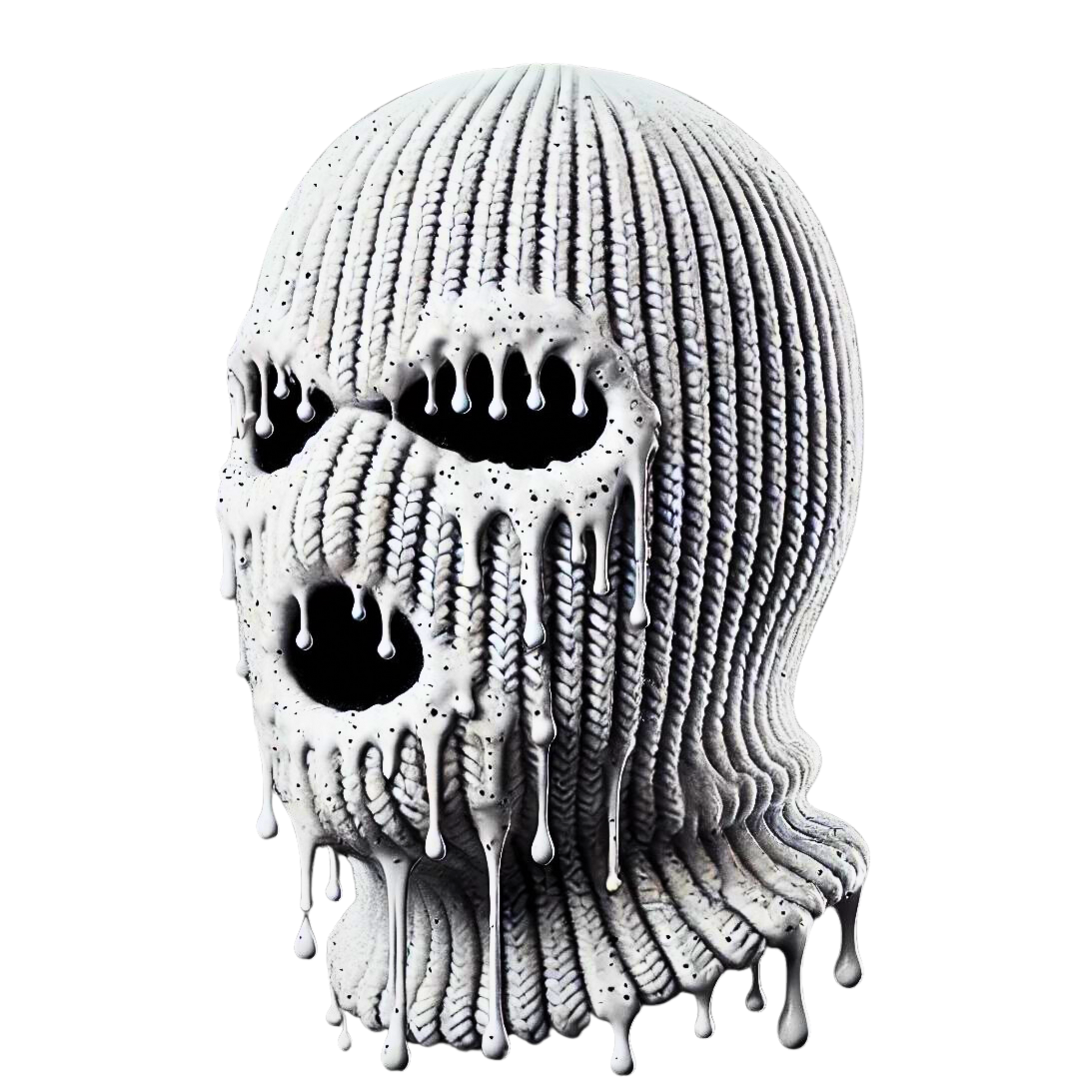 Melting ski mask skull graphic with edgy streetwear design
