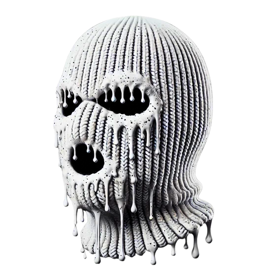 Melting ski mask skull graphic with edgy streetwear design
