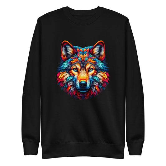 Black graphic sweatshirt with wolf artwork – unisex streetwear UK