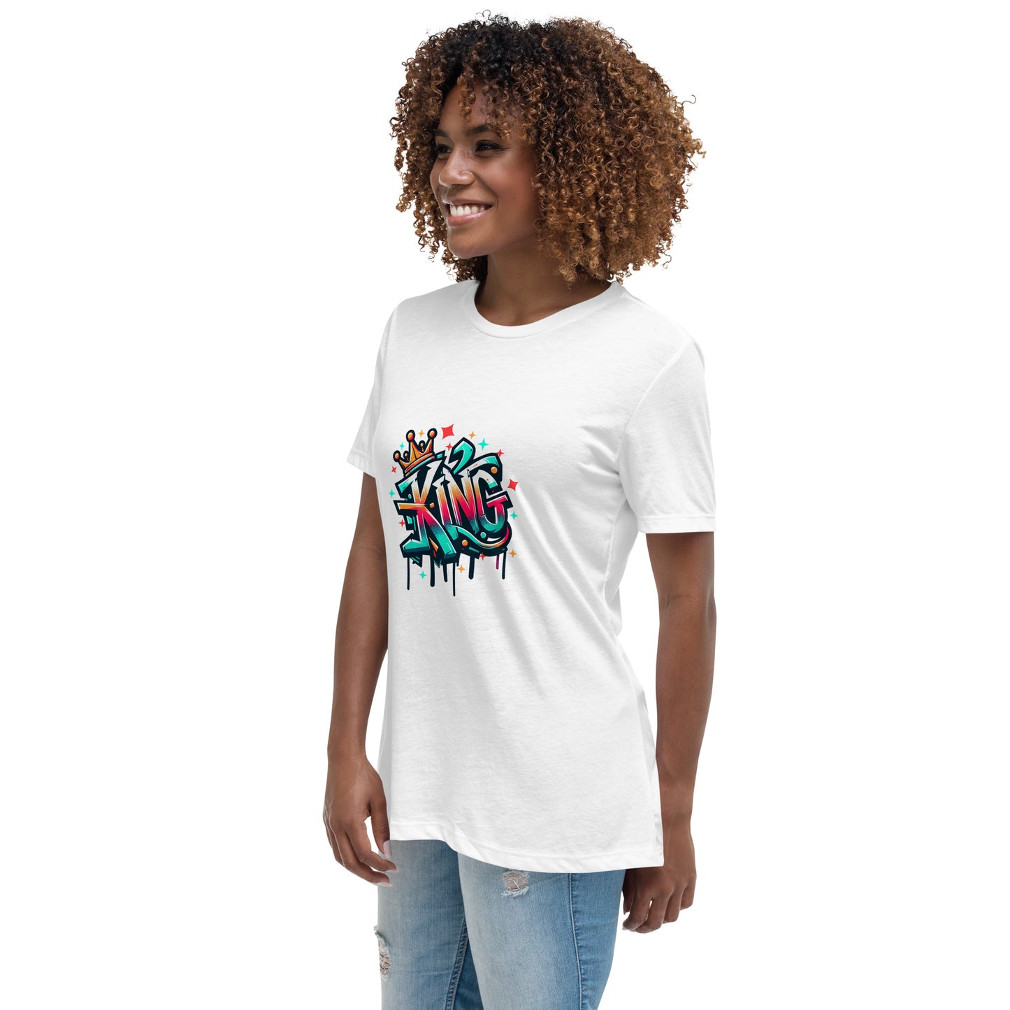 KING streetwear T shirt design featuring bold graffiti lettering with a crown illustration, created for fans of urban fashion and hip-hop style and professionally printed with high quality DTF printing in the UK.

