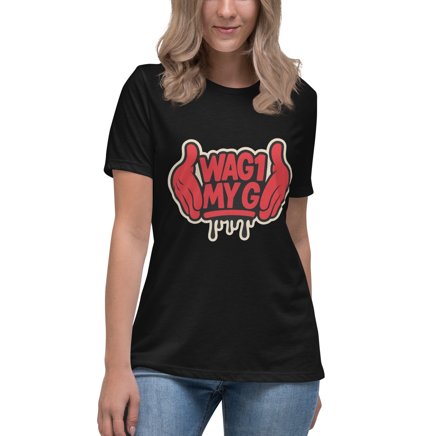 Girl wearing black Hip hop style graphic tee wag1 my g