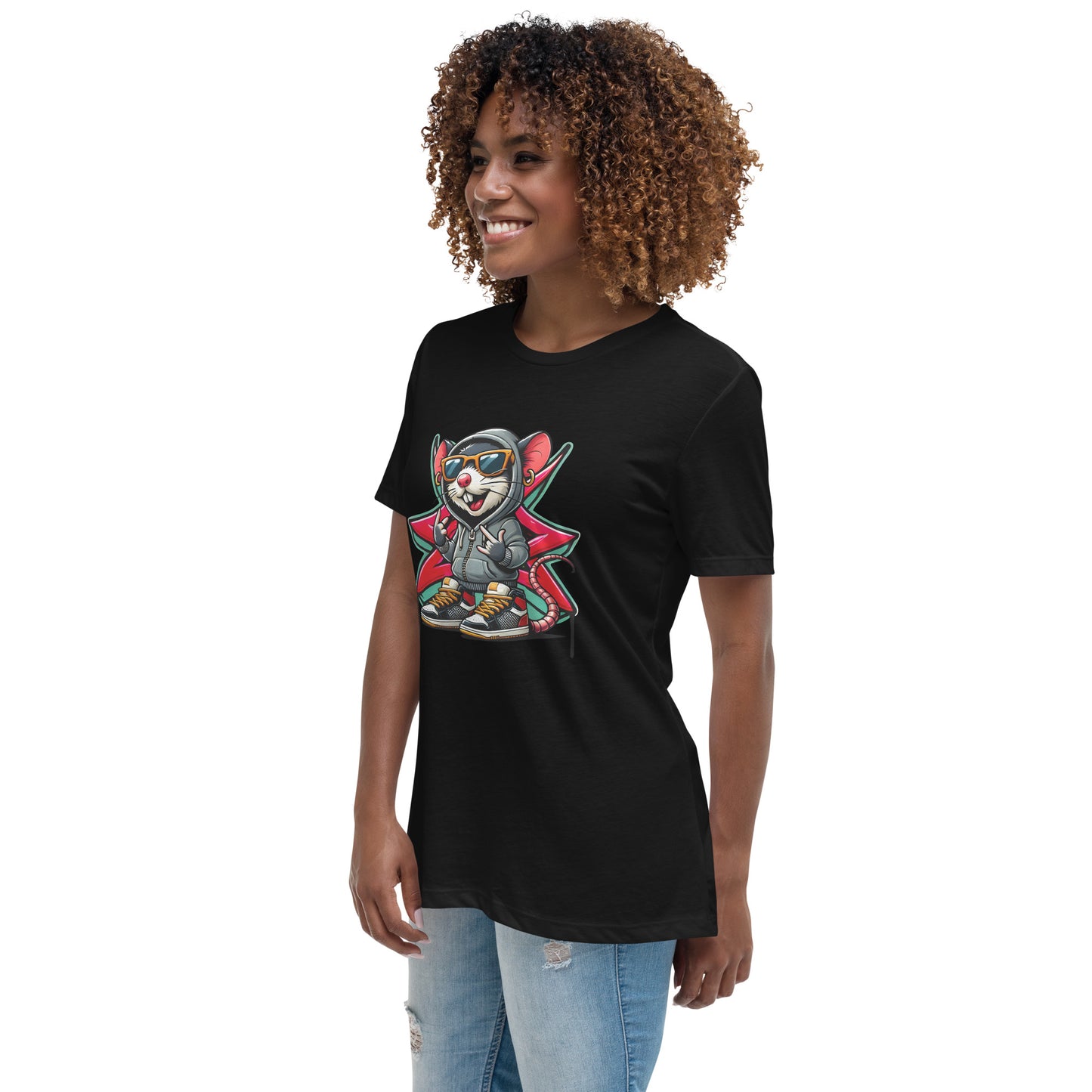Cartoon gangster mouse in hoodie graphic on white streetwear t-shirt

