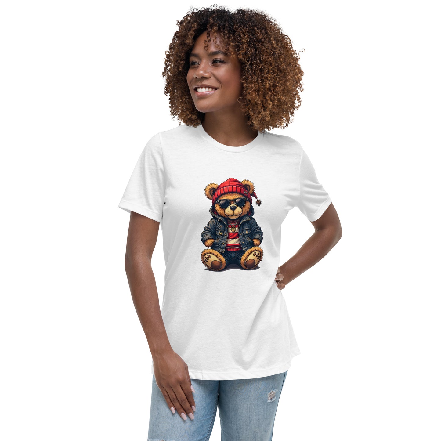 Cartoon hipster bear wearing beanie and sunglasses winter streetwear graphic t-shirt

