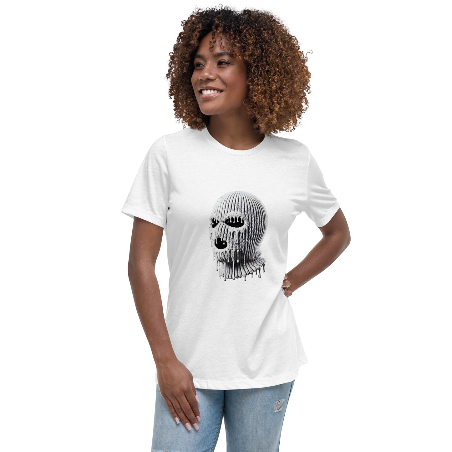 Melting ski mask skull graphic with edgy streetwear design
